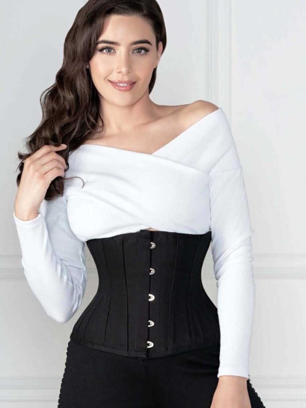 Waist Training Corset Steel Boned Underbust EU Black Cotton US 12 (30")